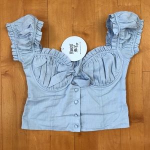Princess Polly Light Blue Elouise Milkmaid Top NWT